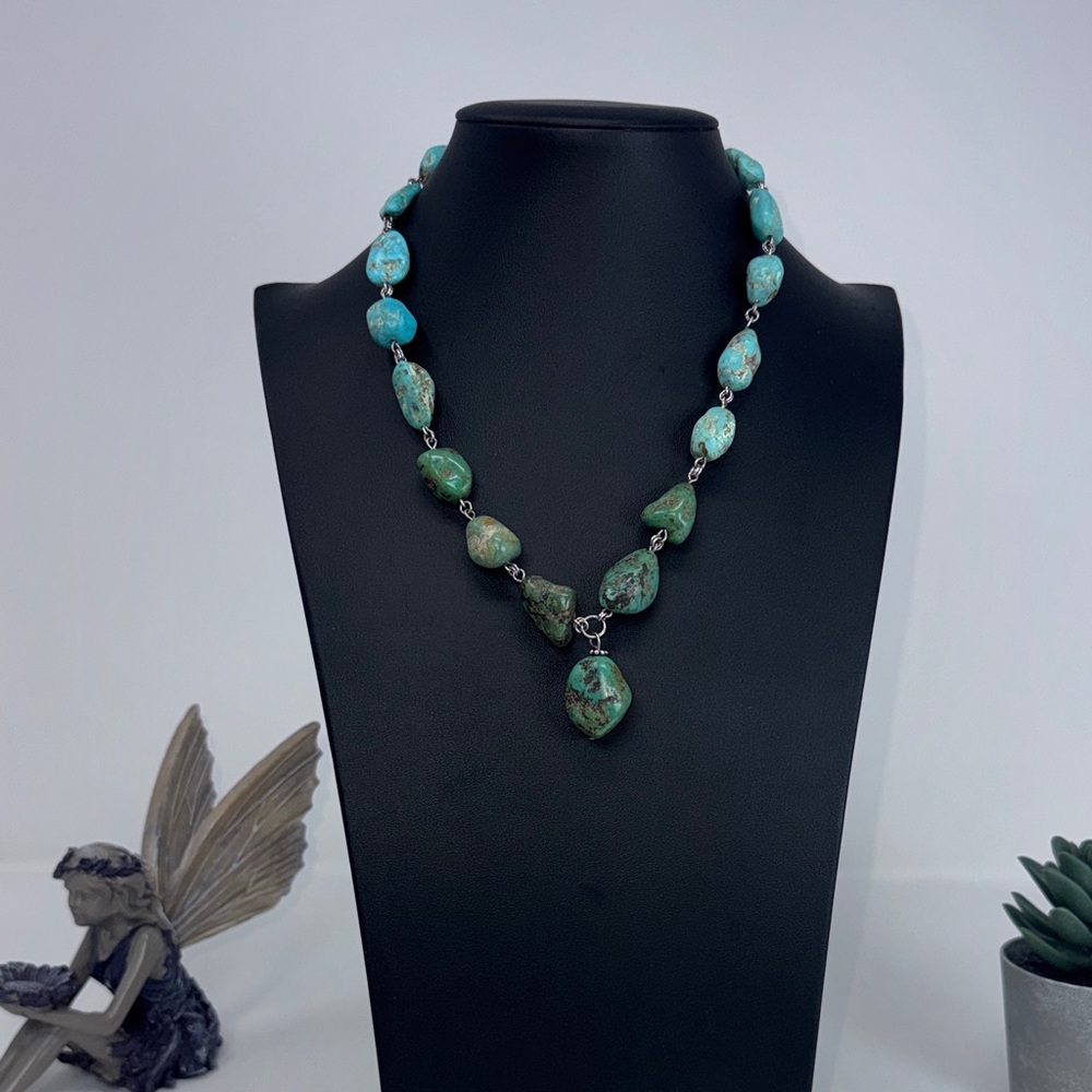 Signed Nate Waxler Turquoise Nugget Statement Necklace - Green Blue Gemstone